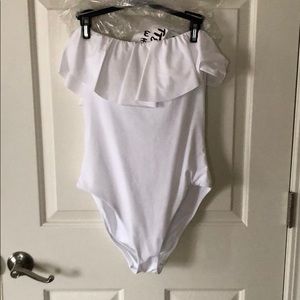 Trina Turk off the shoulder ruffle swimsuit